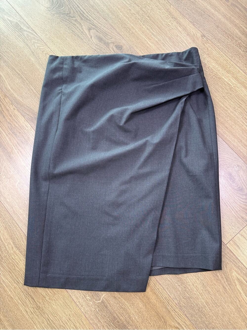 Brunello Cucinelli Gray Wool Blend Draped Wrap Pencil Skirt US 12 Quiet Luxury